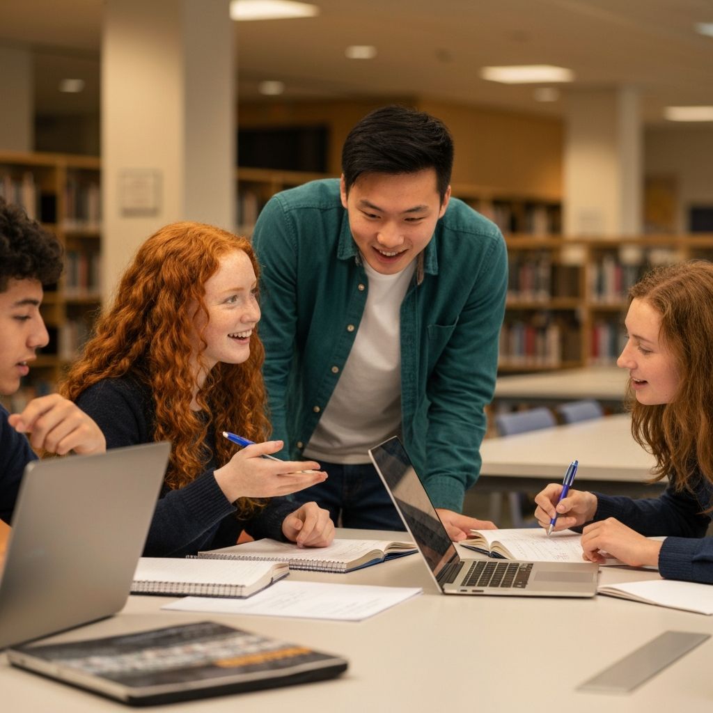 High school students working on group project